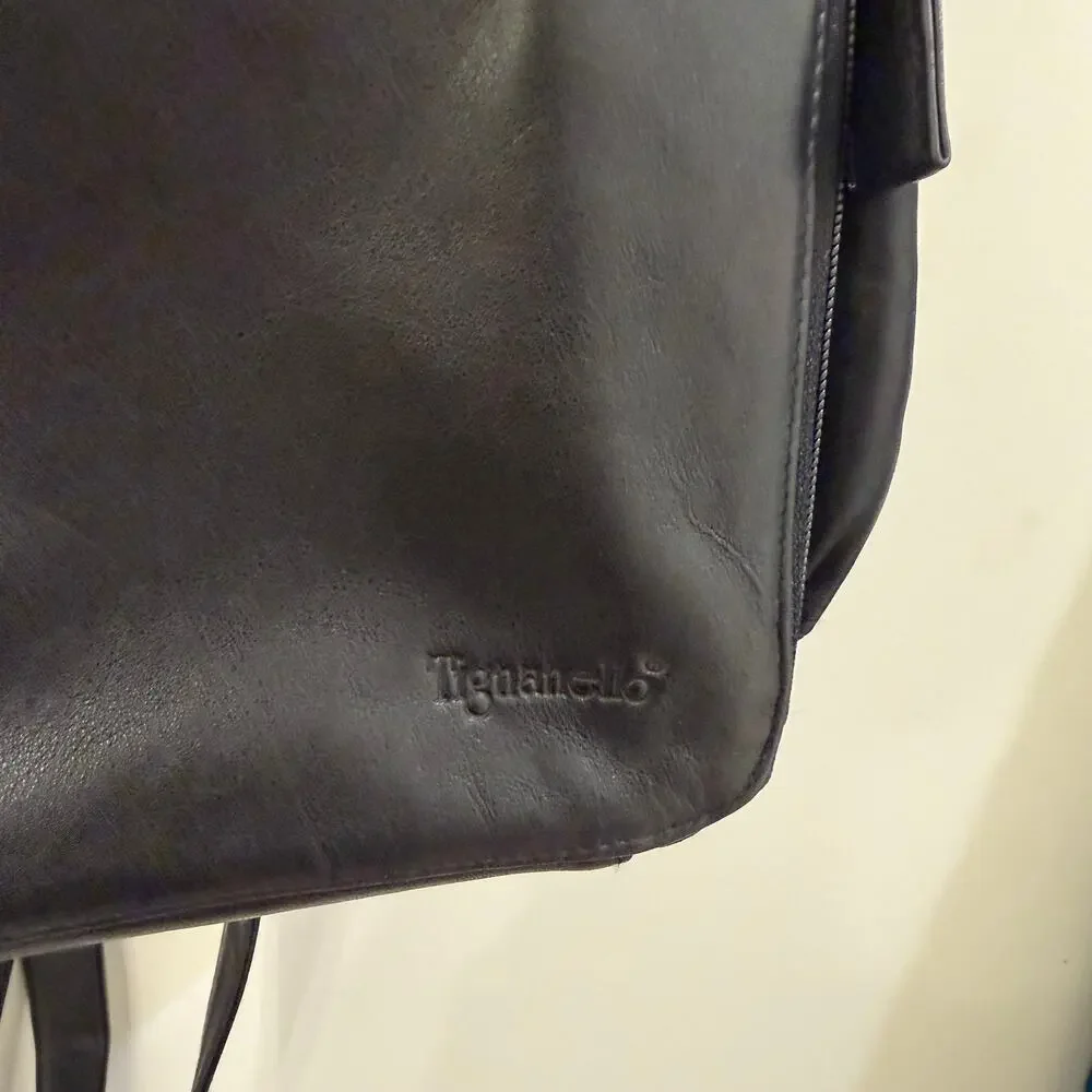 Vintage Tignanello Black Leather Backpack Purse